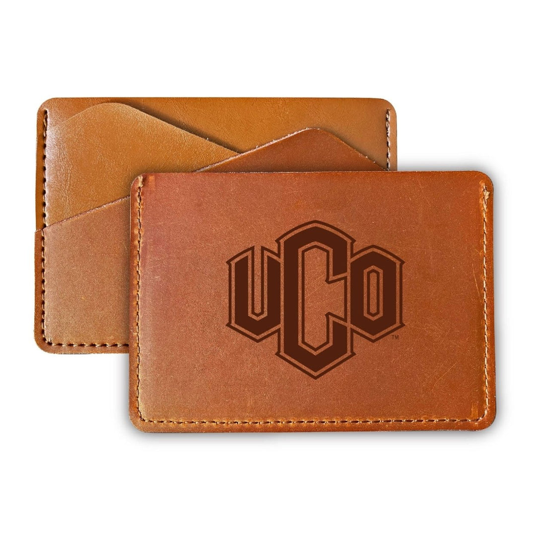 Elegant University of Central Oklahoma Bronchos Leather Card Holder Wallet - Slim Profile Engraved Design Image 1