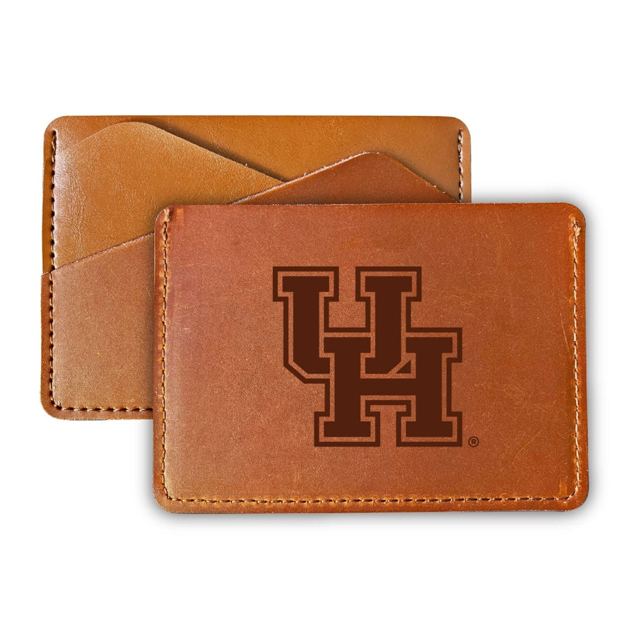 Elegant University of Houston Leather Card Holder Wallet - Slim Profile Engraved Design Image 1