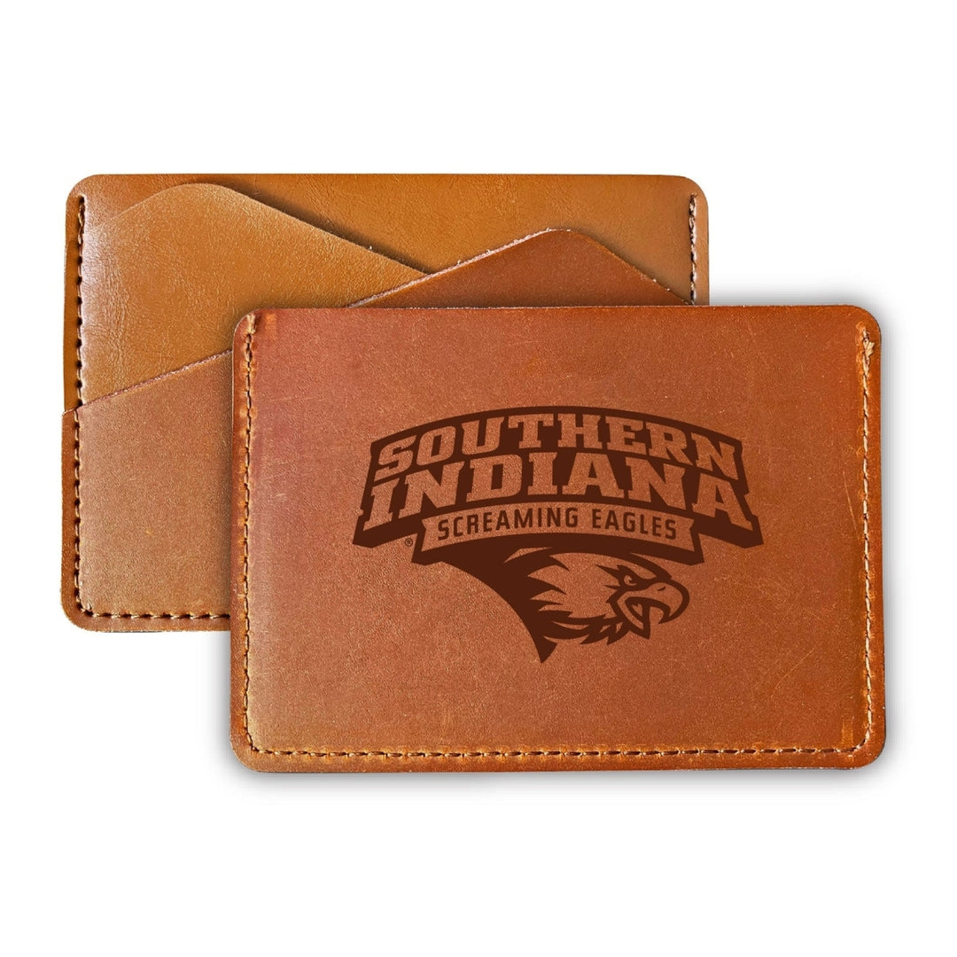 Elegant University of Southern Indiana Leather Card Holder Wallet - Slim Profile Engraved Design Image 1