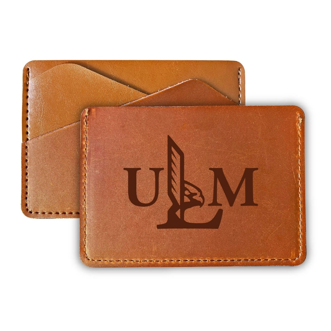 Elegant University of Louisiana Monroe Leather Card Holder Wallet - Slim Profile Engraved Design Image 1