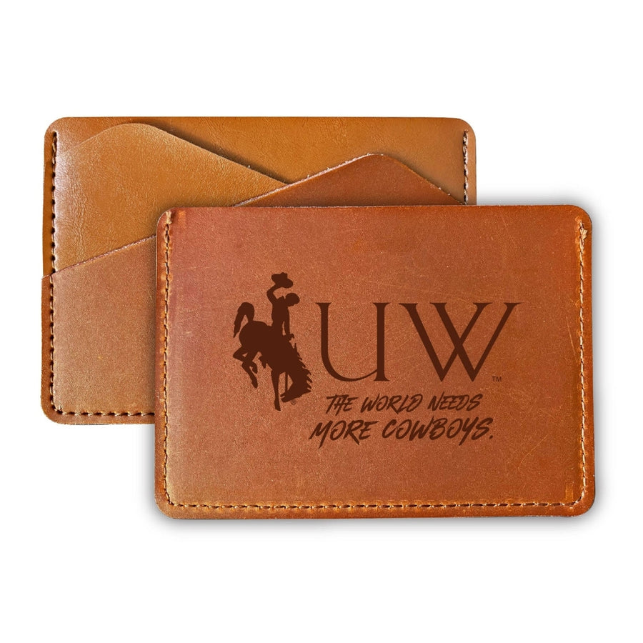 University of Wyoming College Leather Card Holder Wallet Image 1