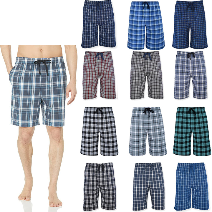 3-Pack: Men's Soft Plaid Flannel Sleep Lounge Pajama Shorts Image 1