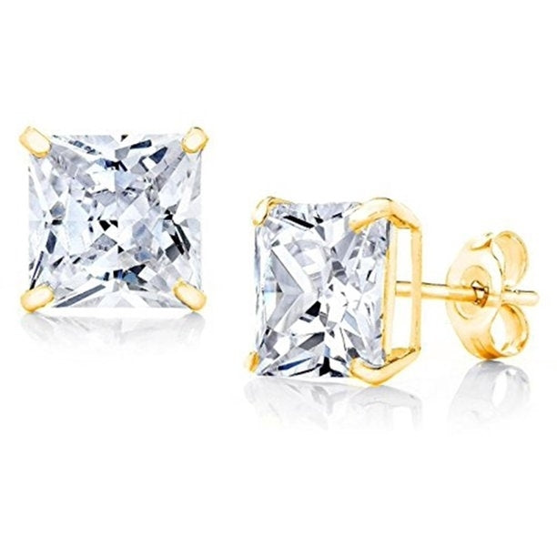 Paris Jewelry 10k Yellow Gold Created White Sapphire CZ 3 Carat Square Stud Plated Earrings Image 1