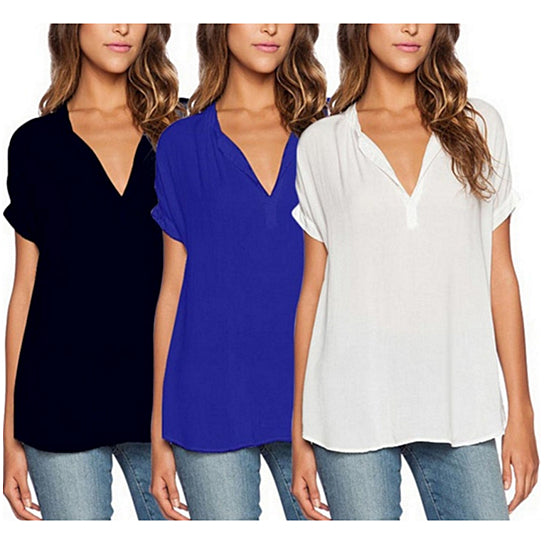 S-4XL Plus Size Women Sexy V Neck Chiffon Blouse Ladies Summer Slim T Shirt Image 1