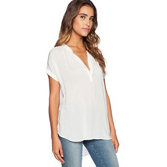 S-4XL Plus Size Women Sexy V Neck Chiffon Blouse Ladies Summer Slim T Shirt Image 2