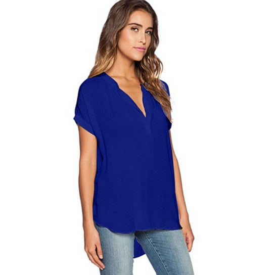 S-4XL Plus Size Women Sexy V Neck Chiffon Blouse Ladies Summer Slim T Shirt Image 4