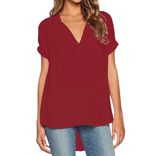 S-4XL Plus Size Women Sexy V Neck Chiffon Blouse Ladies Summer Slim T Shirt Image 4