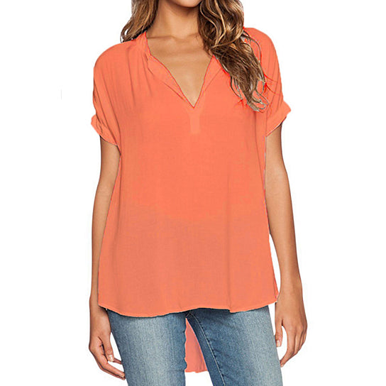 S-4XL Plus Size Women Sexy V Neck Chiffon Blouse Ladies Summer Slim T Shirt Image 7