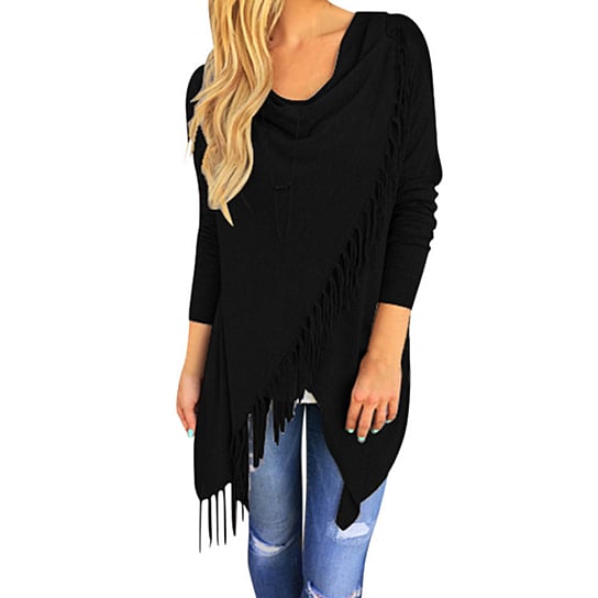 Casual Women Long Sleeve Solid Tassel Slash Blouse Tops Shirt Blouse Image 1