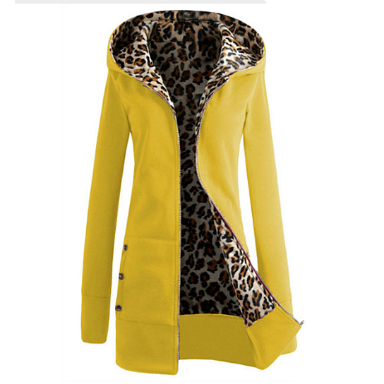 S-6XL Plus Size Womens Long Sleeve Fleece Sweat Zip Hoodie Leopard Casual Coat Image 4