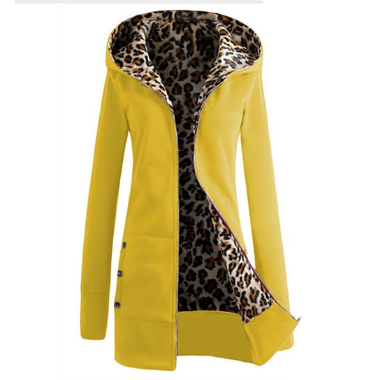 S-6XL Plus Size Womens Long Sleeve Fleece Sweat Zip Hoodie Leopard Casual Coat Image 1