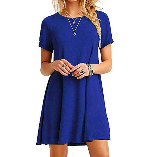 Womens Casual Plain Simple T-Shirt Loose Dress Image 1