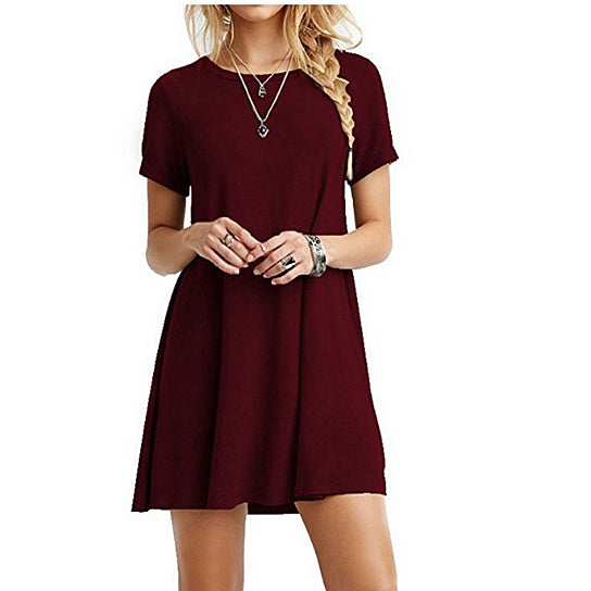 Womens Casual Plain Simple T-Shirt Loose Dress Image 2