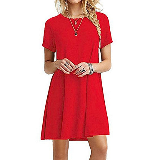 Womens Casual Plain Simple T-Shirt Loose Dress Image 3