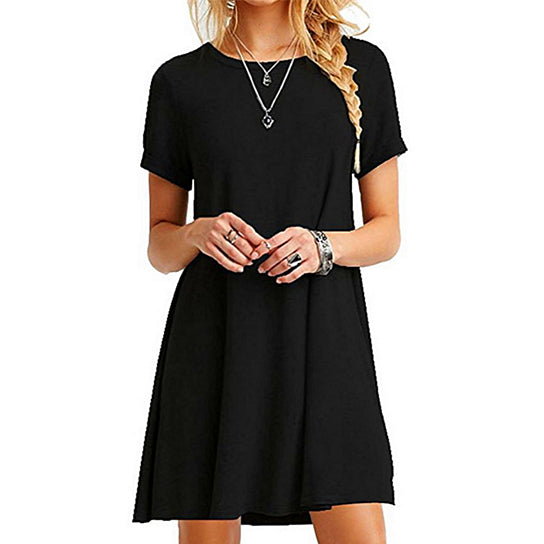 Womens Casual Plain Simple T-Shirt Loose Dress Image 6