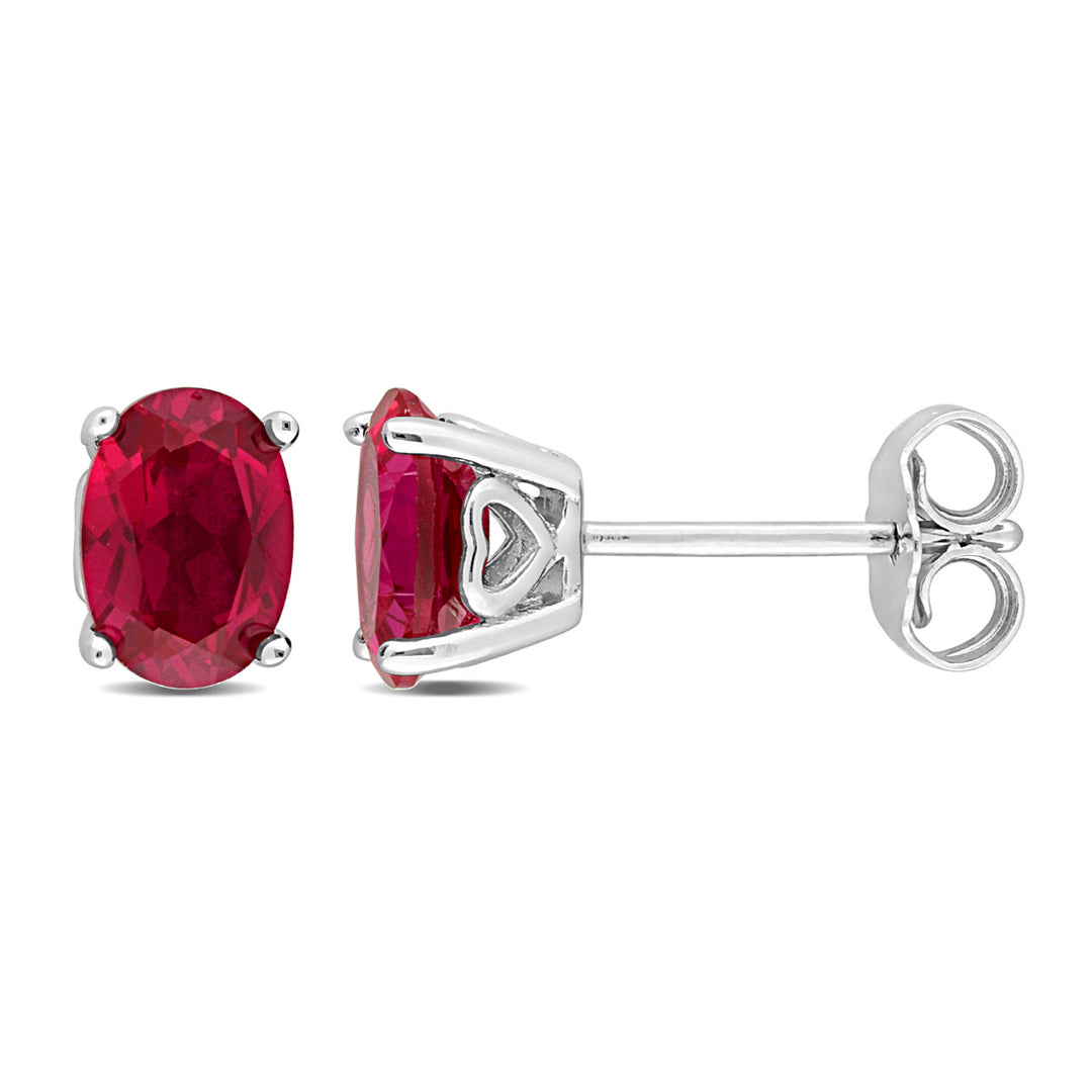 2.54 Carat (ctw) Lab-Created Ruby Oval Stud Earrings in Sterling Silver Image 1