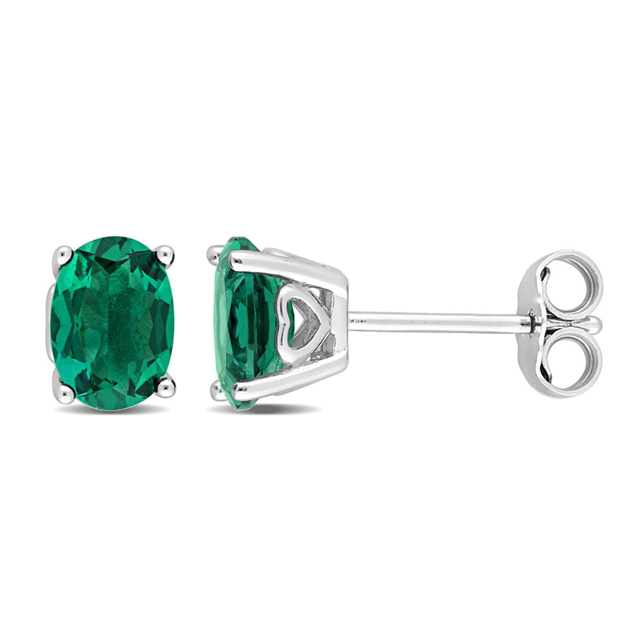 1.40 Carat (ctw) Lab-Created Emerald Oval Stud Earrings in Sterling Silver Image 1