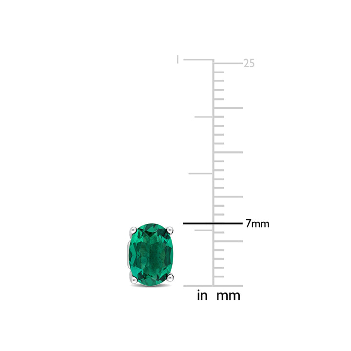 1.40 Carat (ctw) Lab-Created Emerald Oval Stud Earrings in Sterling Silver Image 4