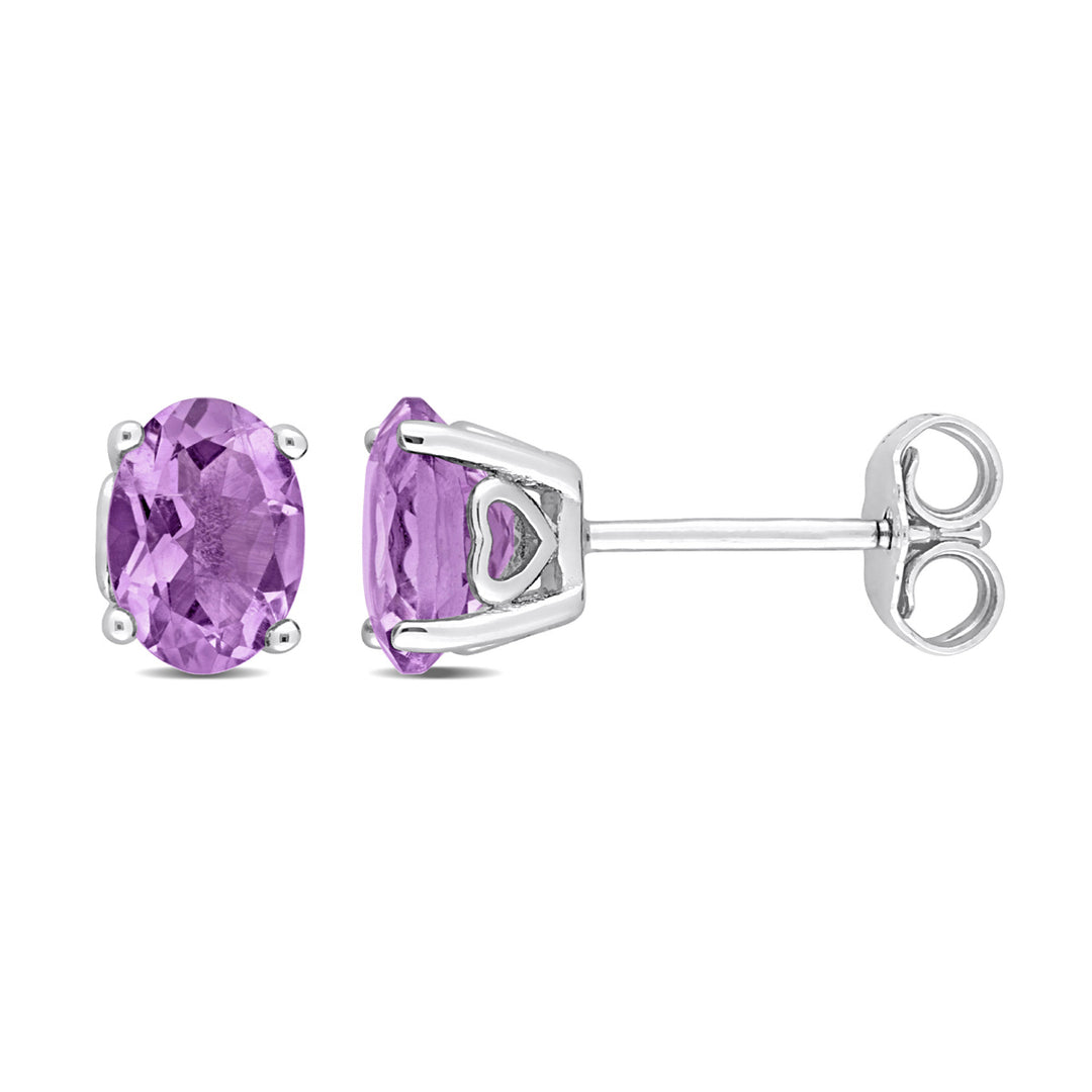 1.40 Carat (ctw) Amethyst Oval Stud Earrings in Sterling Silver Image 1