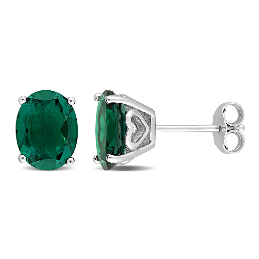 3.20 Carat (ctw) Lab-Created Emerald Oval Stud Earrings in Sterling Silver Image 1