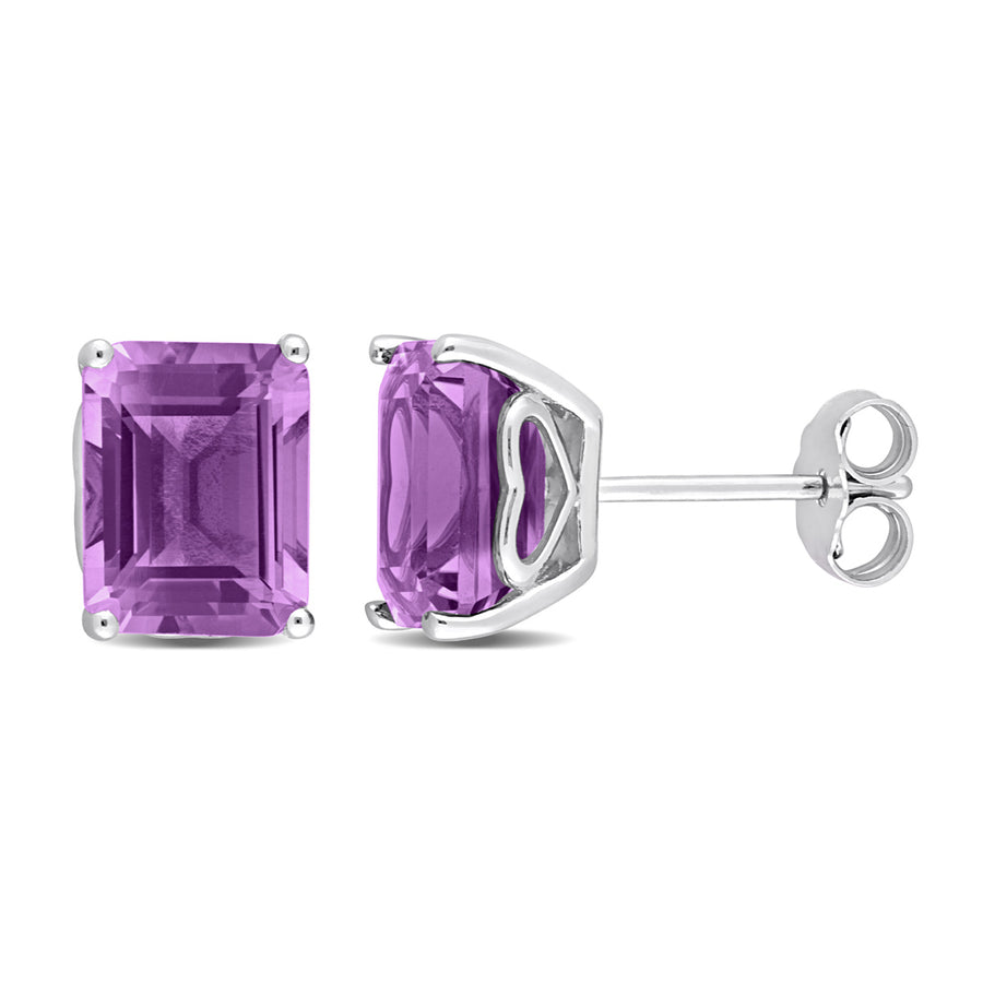 4.40 Carat (ctw) Amethyst Emerald-Cut Stud Earrings in Sterling Silver Image 1