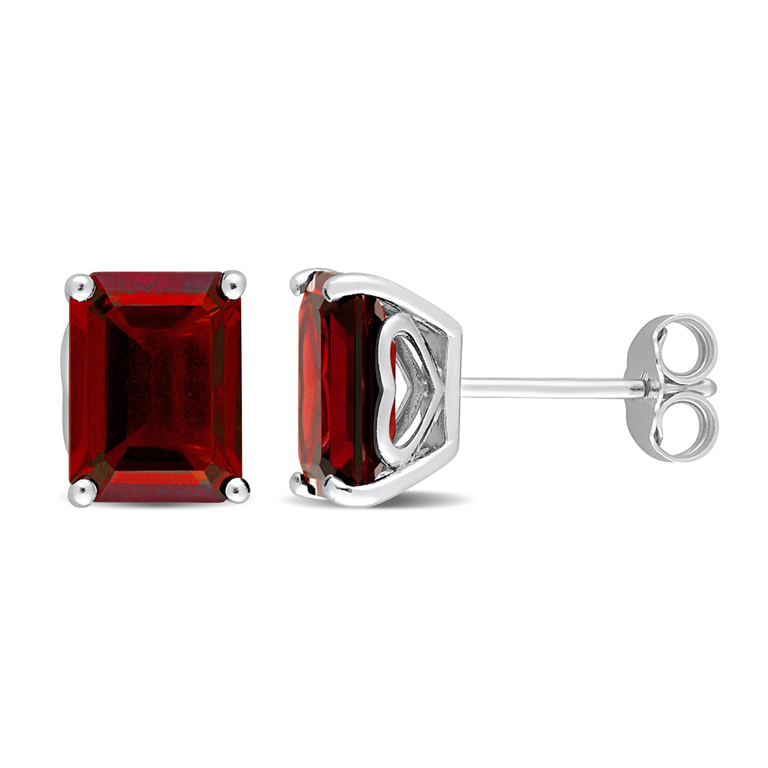 5.20 Carat (ctw) Garnet Emerald-Cut Stud Earrings in Sterling Silver Image 1