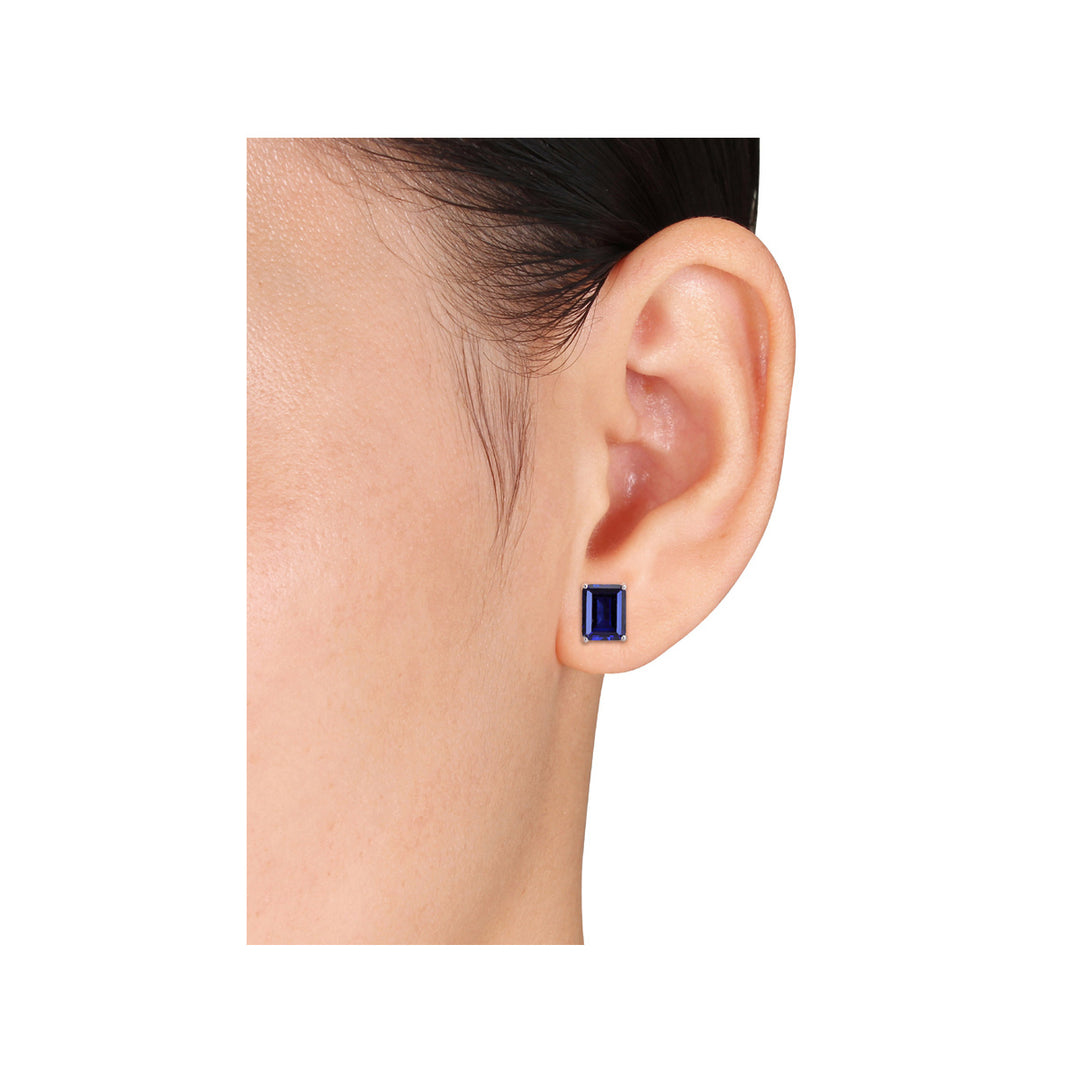 5.90 Carat (ctw) Lab-Created Blue Sapphire Emerald-Cut Stud Earrings in Sterling Silver Image 3