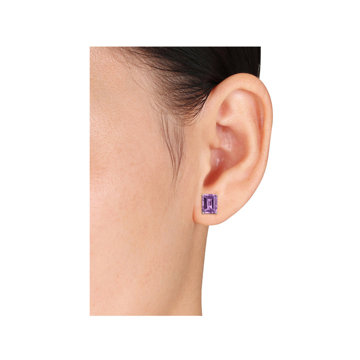 4.40 Carat (ctw) Amethyst Emerald-Cut Stud Earrings in Sterling Silver Image 4