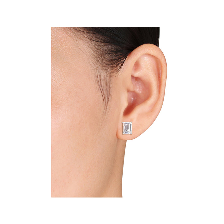 5.90 Carat (ctw) White Topaz Emerald-Cut Stud Earrings in Sterling Silver Image 4
