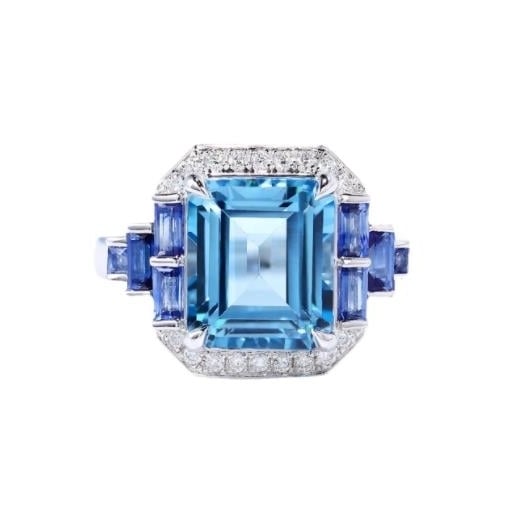 Aurora Blue Premium Jewelry Topaz Sea Blue Jewelry Ring Luxury Princess Square Diamond Image 2