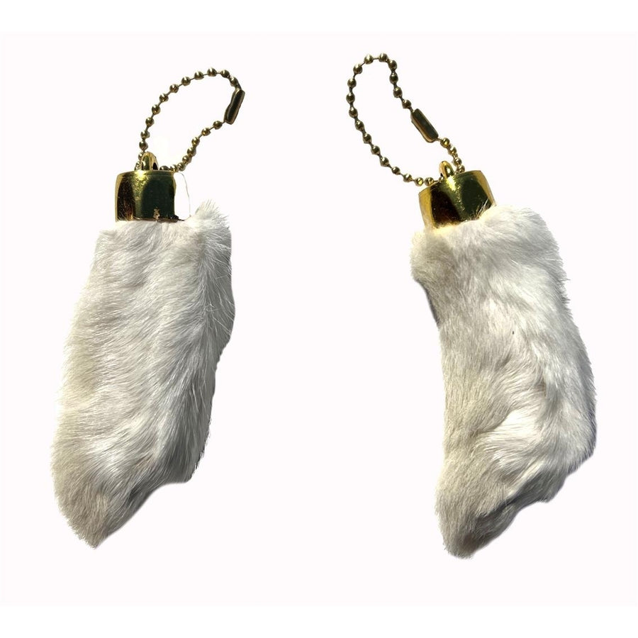 2 RABBIT FOOT KEYCHAINS SILVER novelty bunny faux hair feet ball chain Image 1