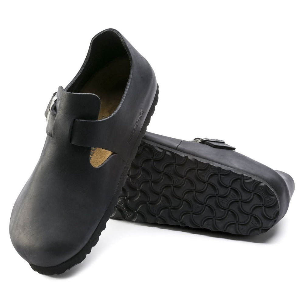 Birkenstock London Clog Black Oiled Leather Adjustable Strap Size 5-5.5/3-3.5 Image 2