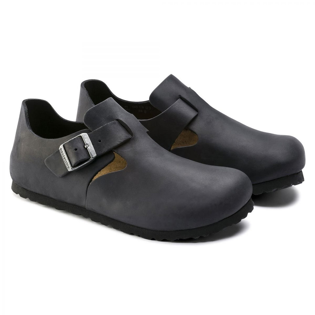 Birkenstock London Clog Black Oiled Leather Adjustable Strap Size 5-5.5/3-3.5 Image 4