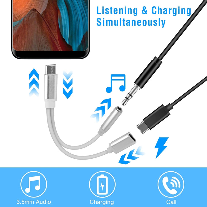 USB Type C to 3.5mm Aux Audio Charging Adapter TPE Metal Shell Image 4