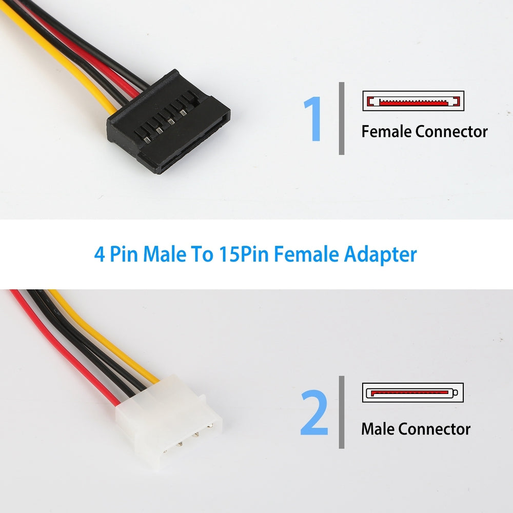 4 Pin Male to 15 Pin Female Data Cable Adapter 2 Packs Black PVC Copper Image 2