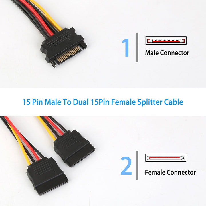 15 Pin Y Splitter Cable Adapter Male to Female Black Extension for Hard Drive Image 2