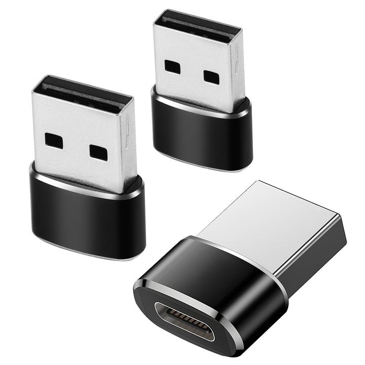 USB C Type C Female to USB A Male Adapter 3 Pack Black Aluminum Alloy Connector Image 1