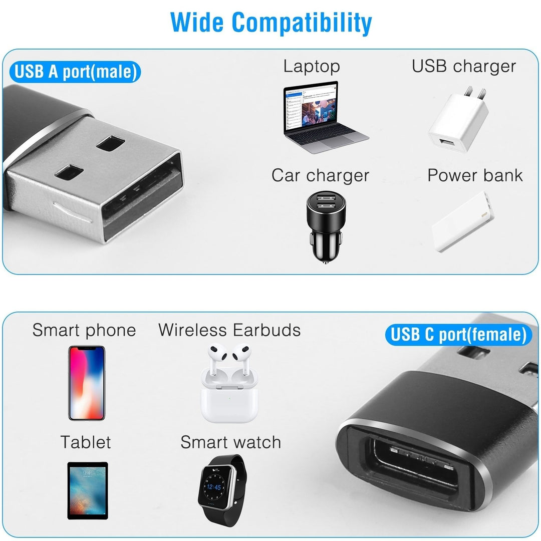 USB C Type C Female to USB A Male Adapter 3 Pack Black Aluminum Alloy Connector Image 3