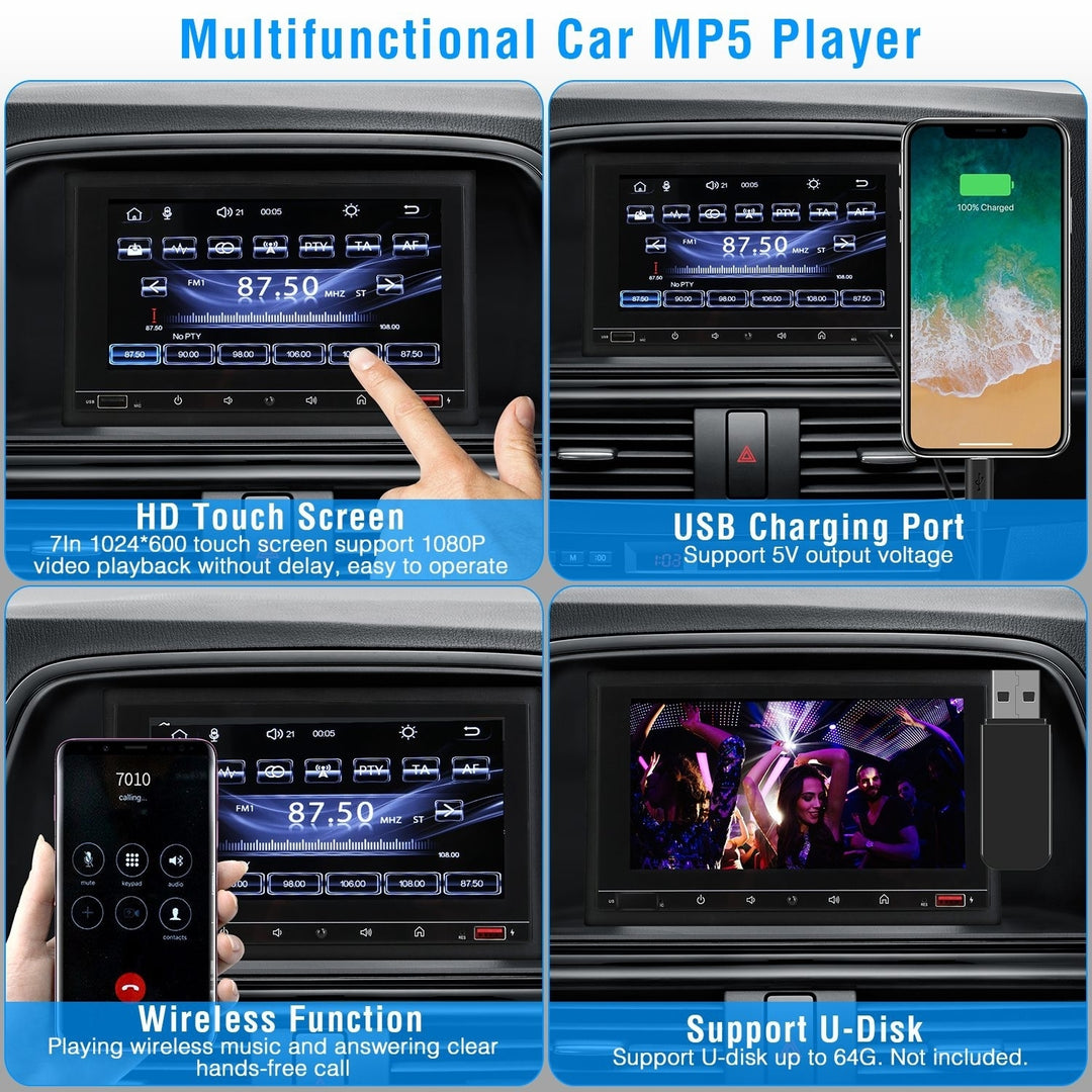 7In Wireless Car MP5 Player 1080P Touch Screen Audio FM Radio Black Image 2