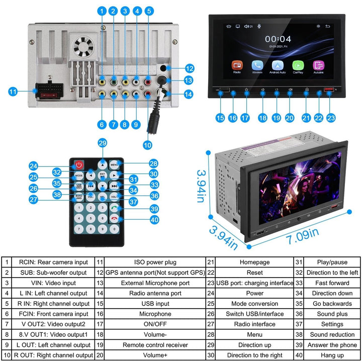 7In Wireless Car MP5 Player 1080P Touch Screen Audio FM Radio Black Image 4