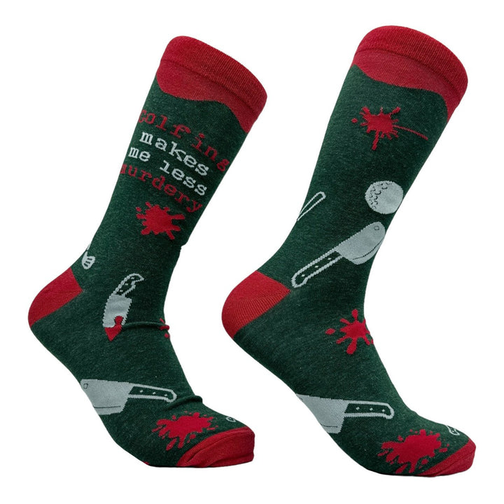 Mens Golfing Makes Me Less Murdery Socks Funny Golf Lovers Footwear Image 1