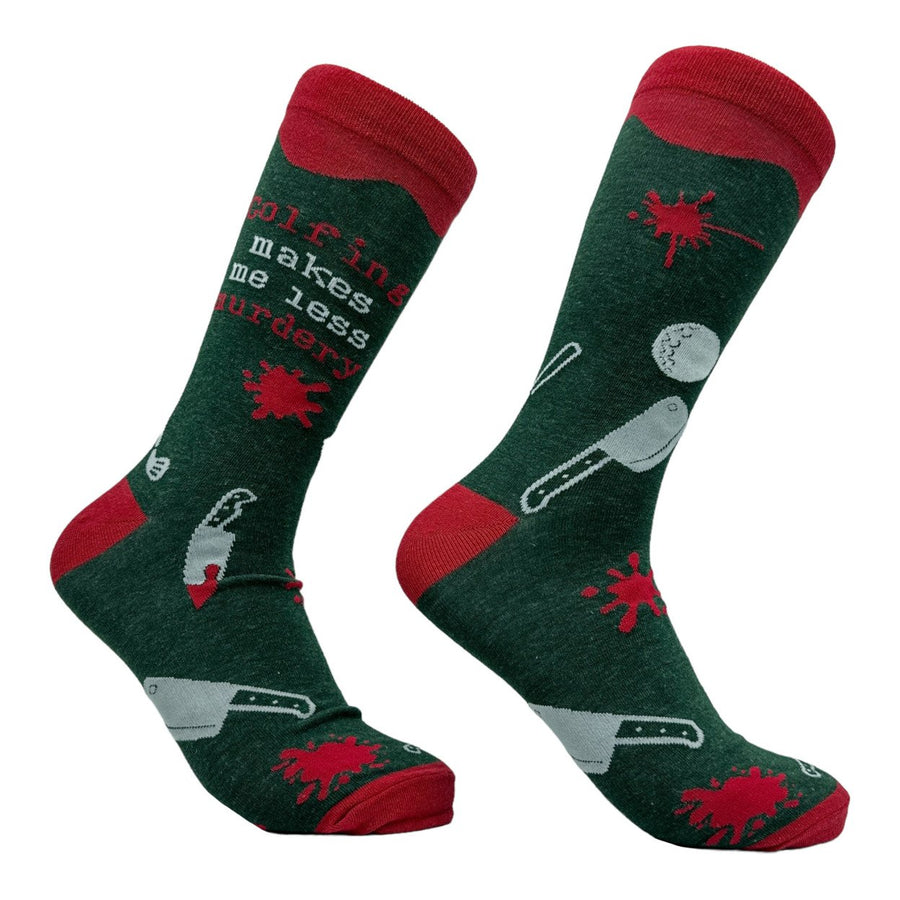 Mens Golfing Makes Me Less Murdery Socks Funny Golf Lovers Footwear Image 1