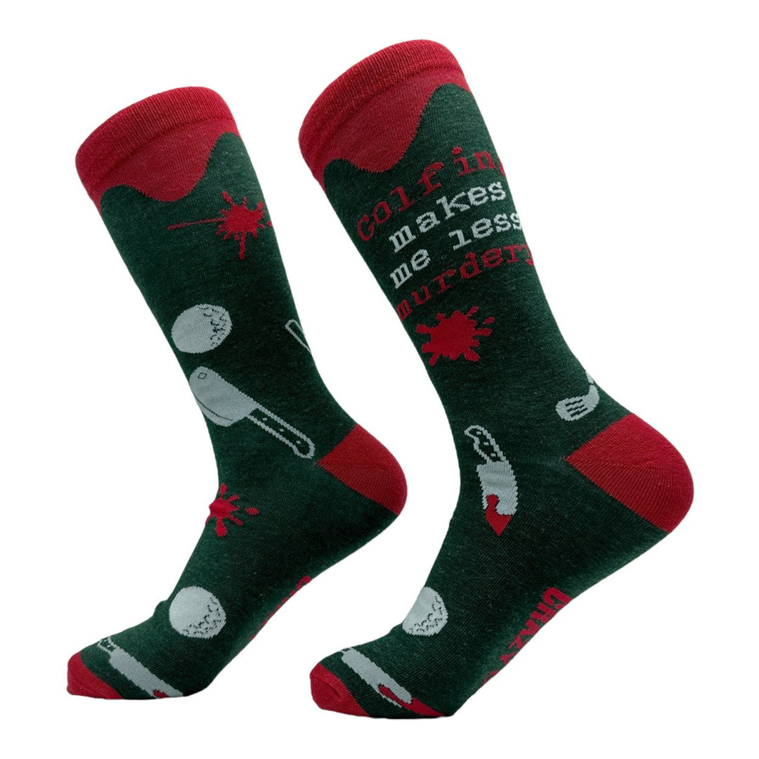 Mens Golfing Makes Me Less Murdery Socks Funny Golf Lovers Footwear Image 2