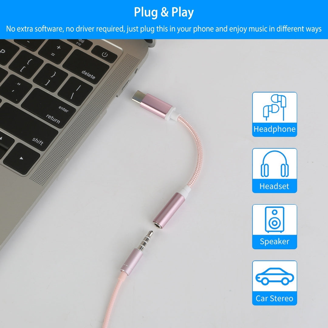 USB C Type C Adapter Port to 3.5mm Aux Audio Jack Earphone Headphone Cable Cord Image 3