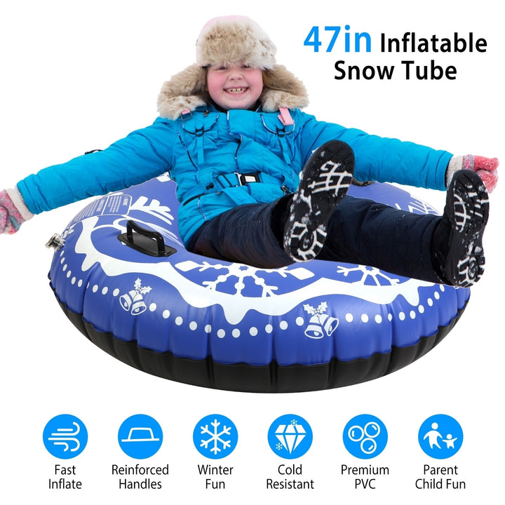 47in Inflatable Snow Tube Heavy Duty 0.6mm Thickness Winter Sled with Dual Handles Image 1