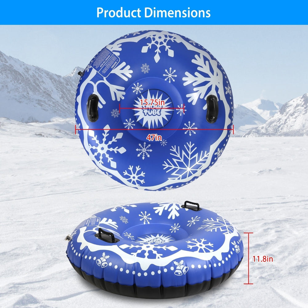 47in Inflatable Snow Tube Heavy Duty 0.6mm Thickness Winter Sled with Dual Handles Image 2