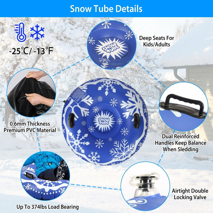 47in Inflatable Snow Tube Heavy Duty 0.6mm Thickness Winter Sled with Dual Handles Image 3