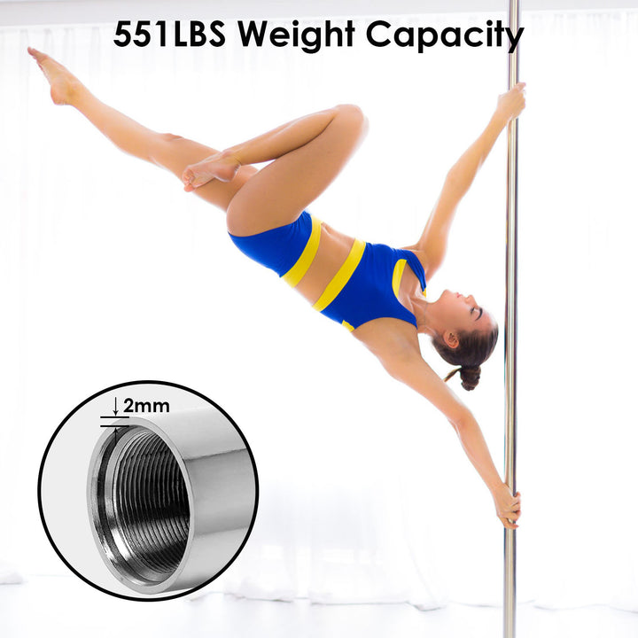 Stripper Dance Pole 45mm Adjustable Height Silver 551lbs Spinning Static Image 2