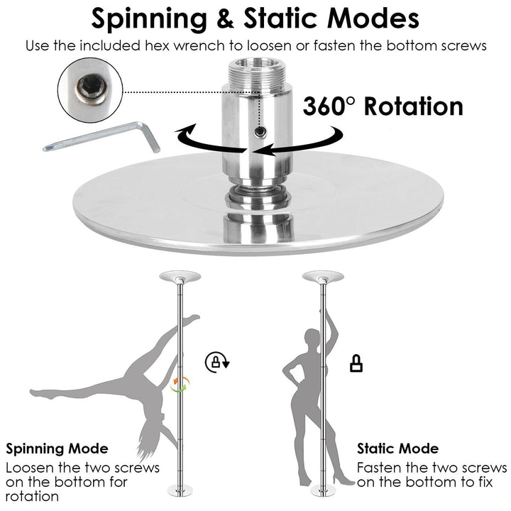 Stripper Dance Pole 45mm Adjustable Height Silver 551lbs Spinning Static Image 4