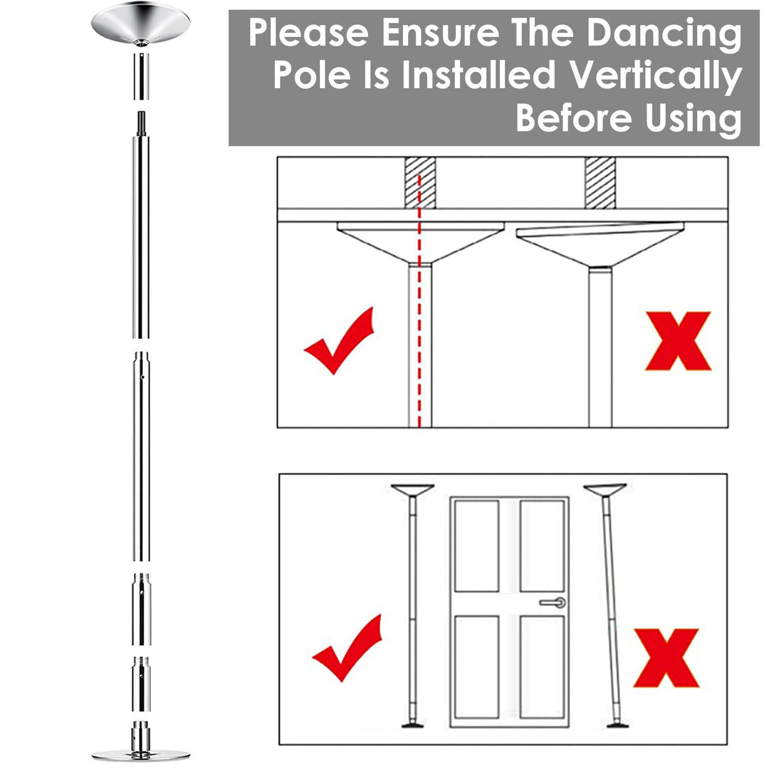 Stripper Dance Pole 45mm Adjustable Height Silver 551lbs Spinning Static Image 8